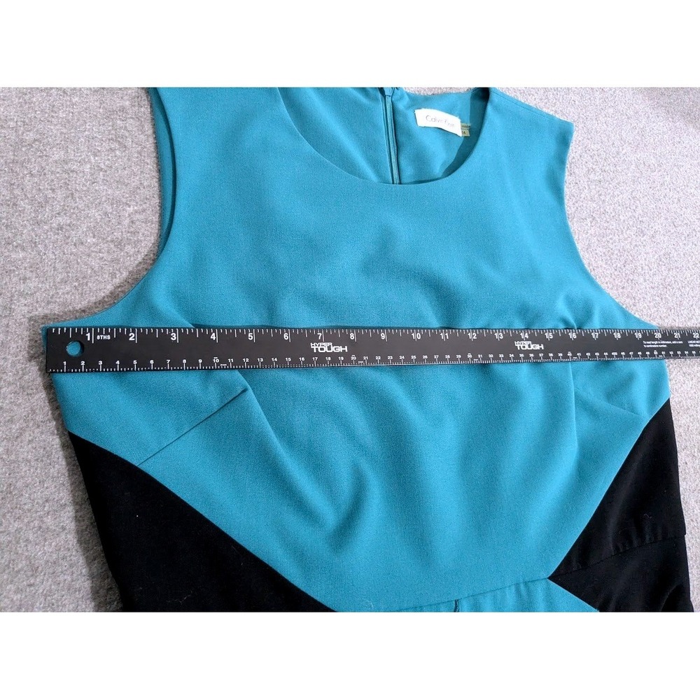 Calvin Klein Dress Size 14  Teal Blue Black Colorblock Sleeveless Sheath - Picture 8 of 9